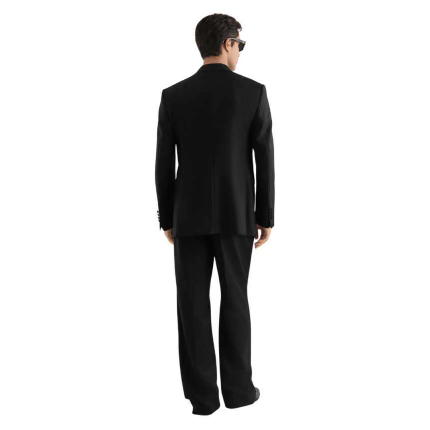 Veste  croisée costume DOLCE & GABBANA sergé laine bleu marine intérieur pois