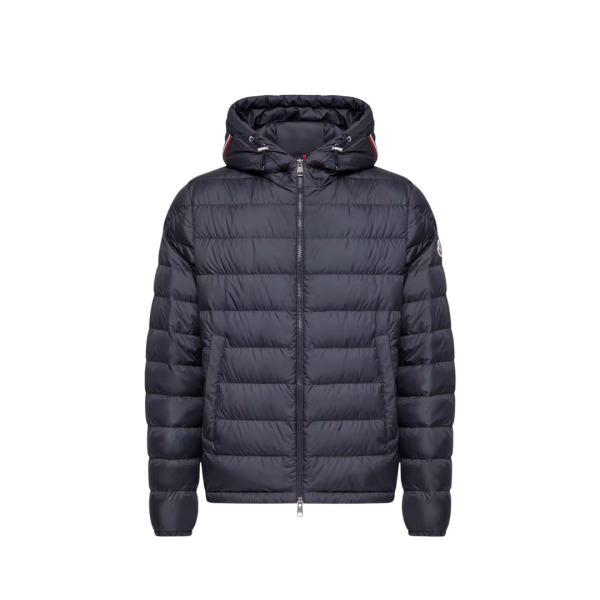 Doudoune courte MONCLER Vermeille nylon noir matelassé capuche liseret tricolore