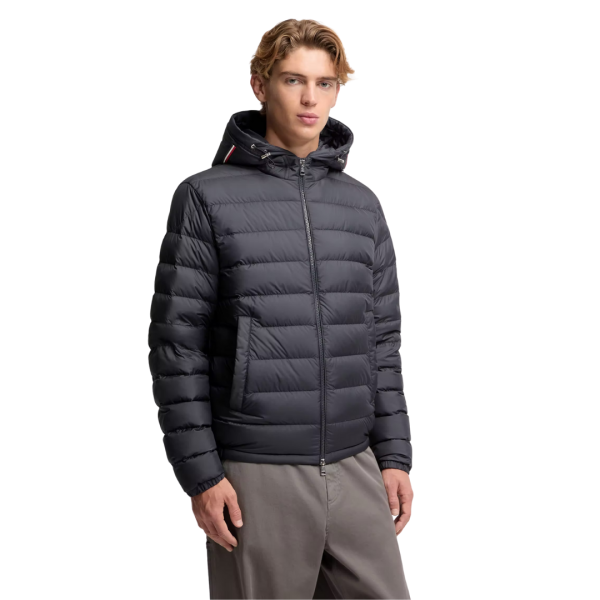 Doudoune courte MONCLER Vermeille nylon noir matelassé capuche liseret tricolore
