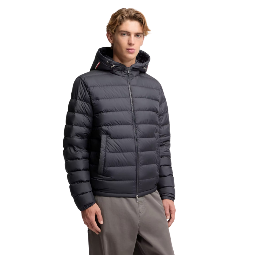 Doudoune courte MONCLER Vermeille nylon noir matelassé capuche liseret tricolore