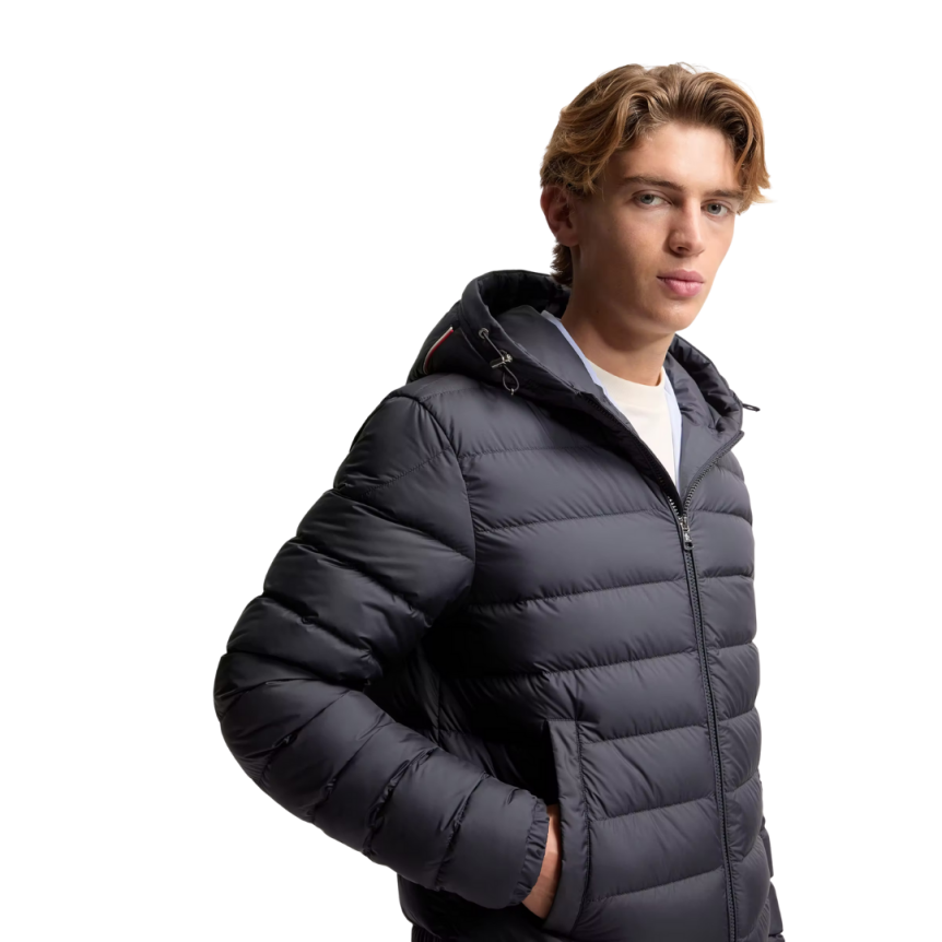 Doudoune courte MONCLER Vermeille nylon noir matelassé capuche liseret tricolore