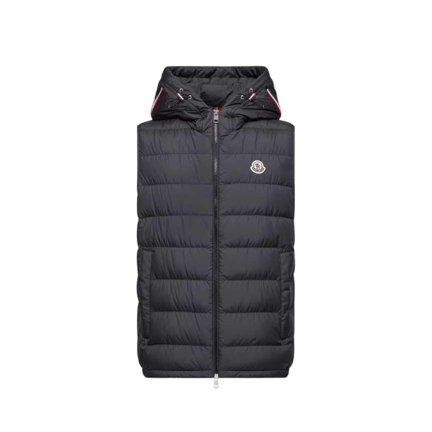 Doudoune sans manches MONCLER Marseillan nylon noir capuche liseret tricolore
