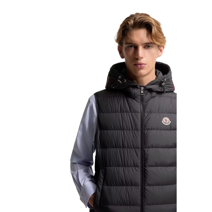 Doudoune sans manches MONCLER Marseillan nylon noir capuche liseret tricolore