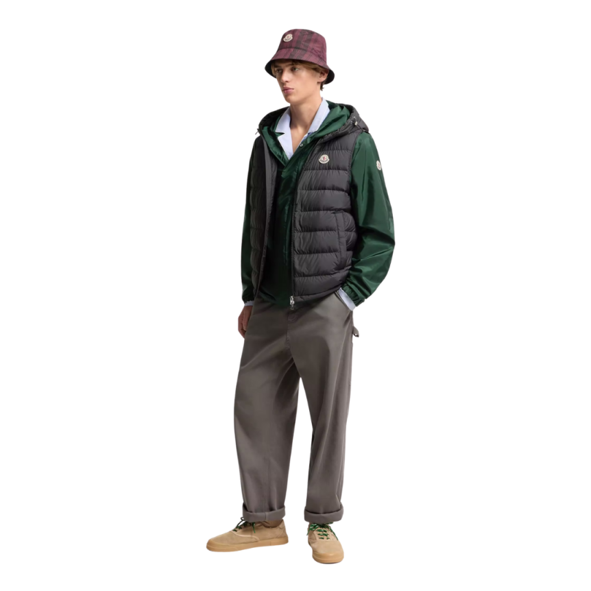 Doudoune sans manches MONCLER Marseillan nylon noir capuche liseret tricolore