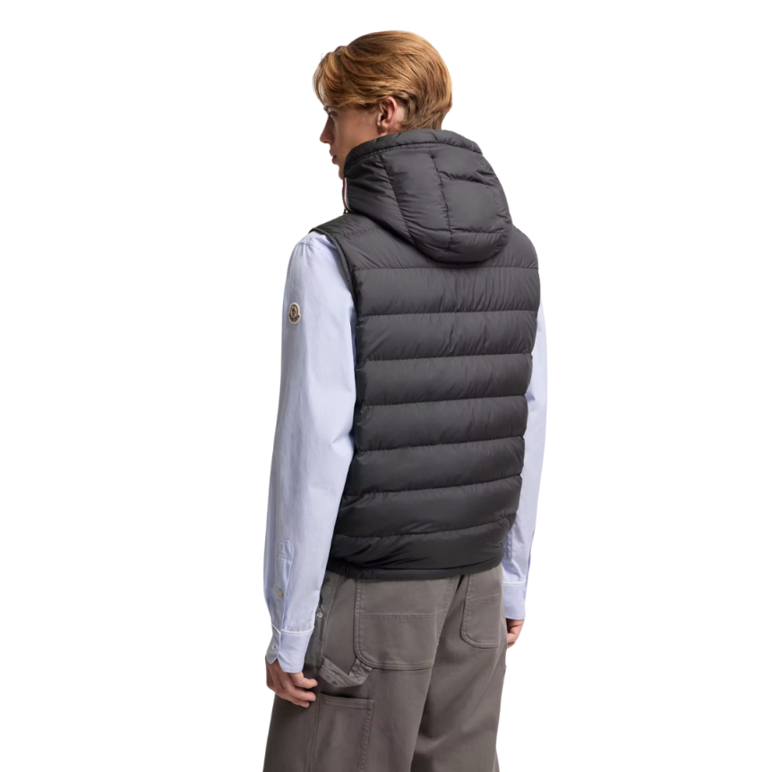 Doudoune sans manches MONCLER Marseillan nylon noir capuche liseret tricolore