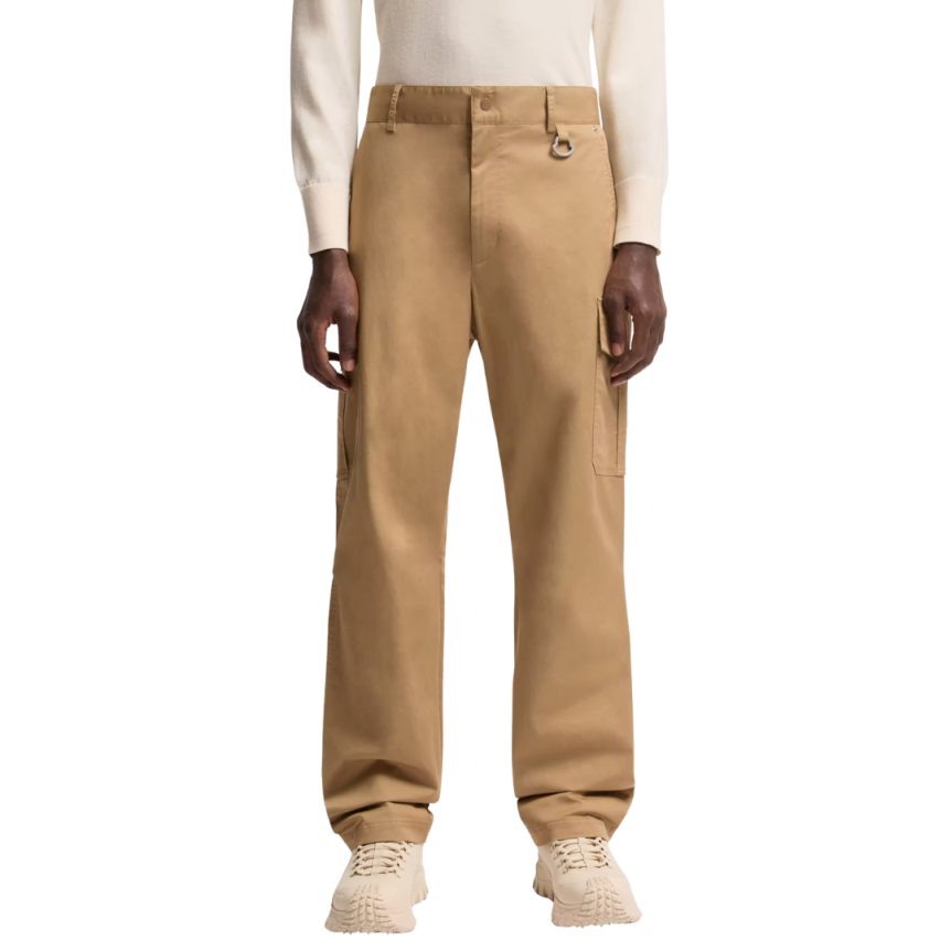 Pantalon cargo MONCLER gabardine de coton mélangé camel