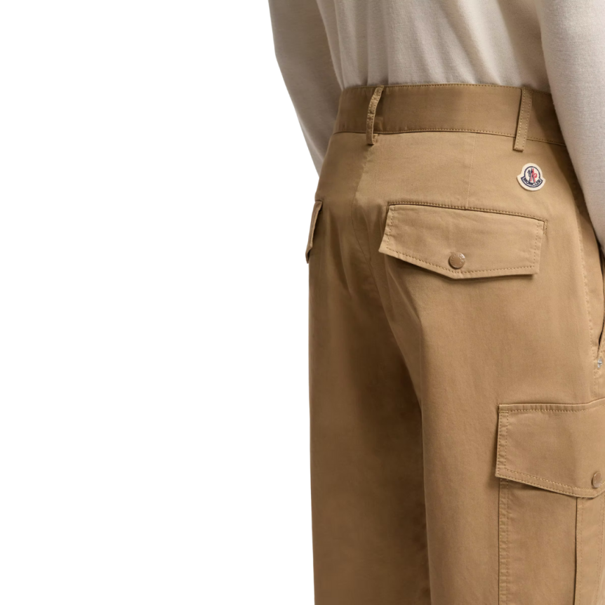 Pantalon cargo MONCLER gabardine de coton mélangé camel