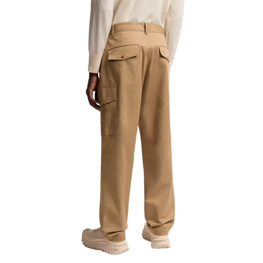 Pantalon cargo MONCLER gabardine de coton mélangé camel