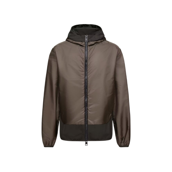 Coupe-vent zippé MONCLER Galveston nylon déperlant marron chocolat capuche noir