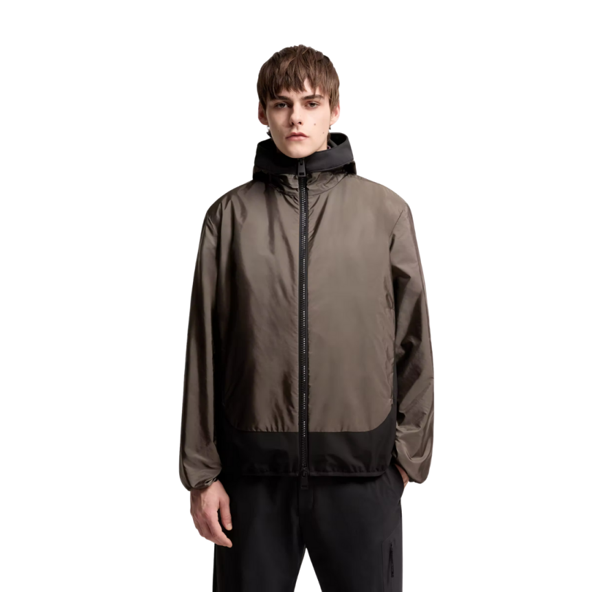 Coupe-vent zippé MONCLER Galveston nylon déperlant marron chocolat capuche noir