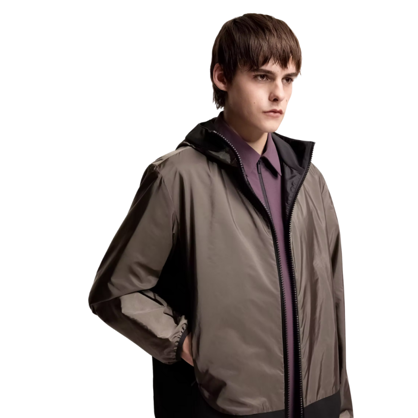 Coupe-vent zippé MONCLER Galveston nylon déperlant marron chocolat capuche noir