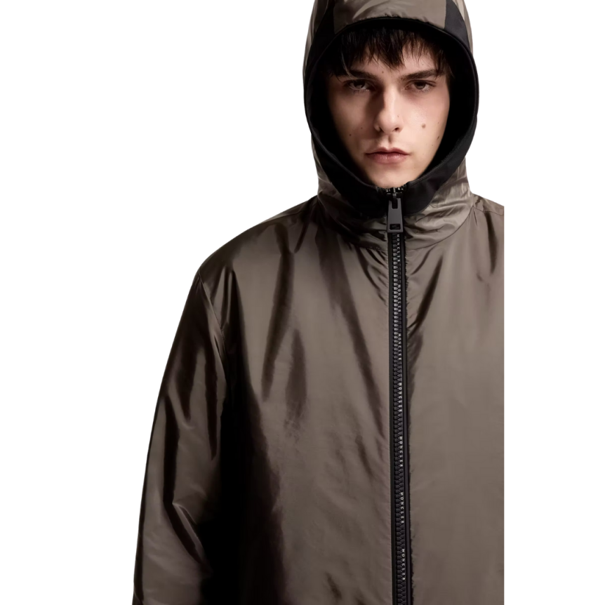 Coupe-vent zippé MONCLER Galveston nylon déperlant marron chocolat capuche noir