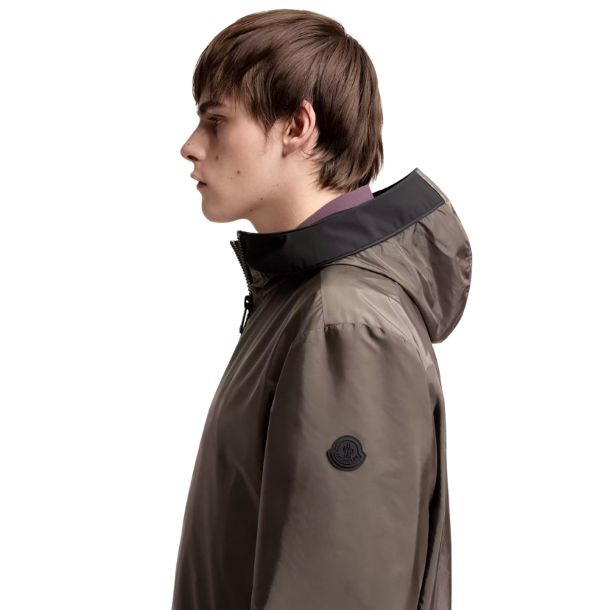 Coupe-vent zippé MONCLER Galveston nylon déperlant marron chocolat capuche noir