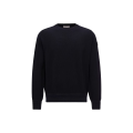 Pull col rond laine vierge gauffrée noir logo cuir