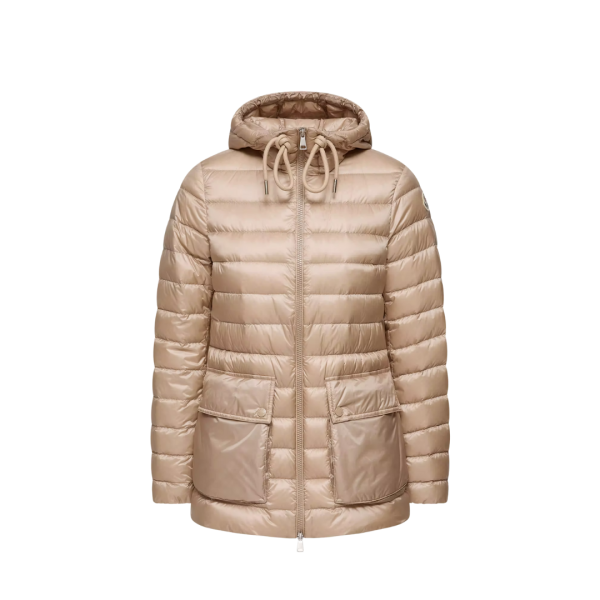 Doudoune courte à capuche MONCLER Jasmin nylon beige clair poches