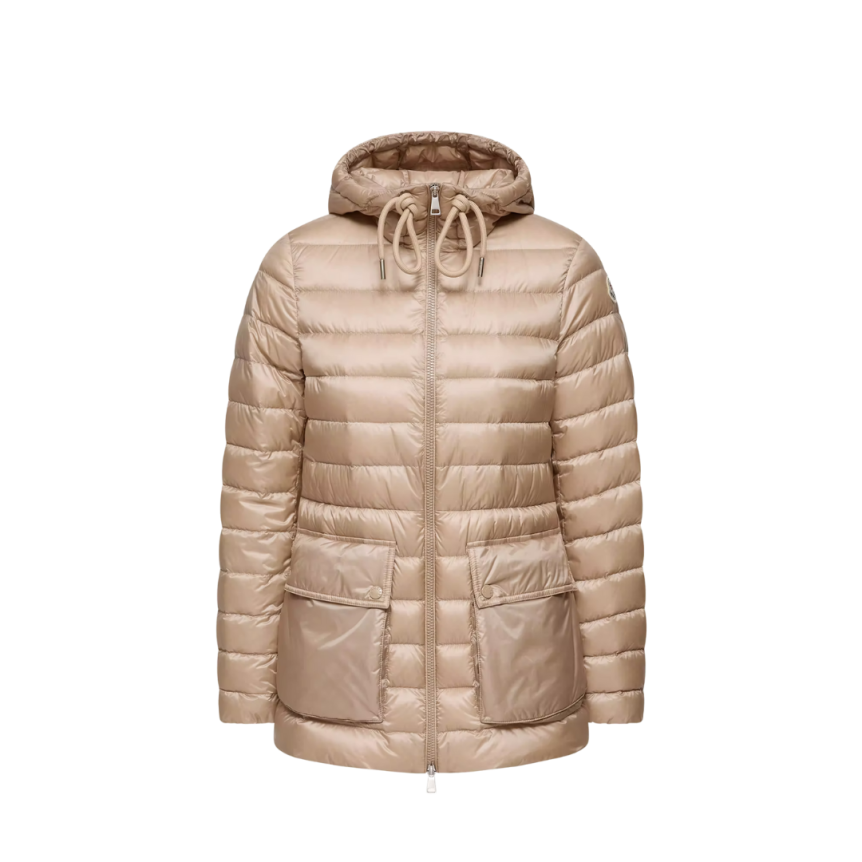 Doudoune courte à capuche MONCLER Jasmin nylon beige clair poches