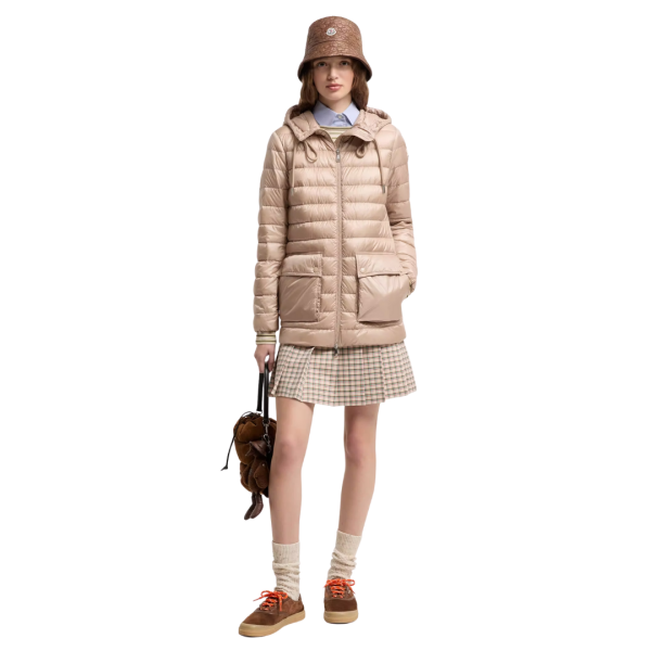 Doudoune courte à capuche MONCLER Jasmin nylon beige clair poches