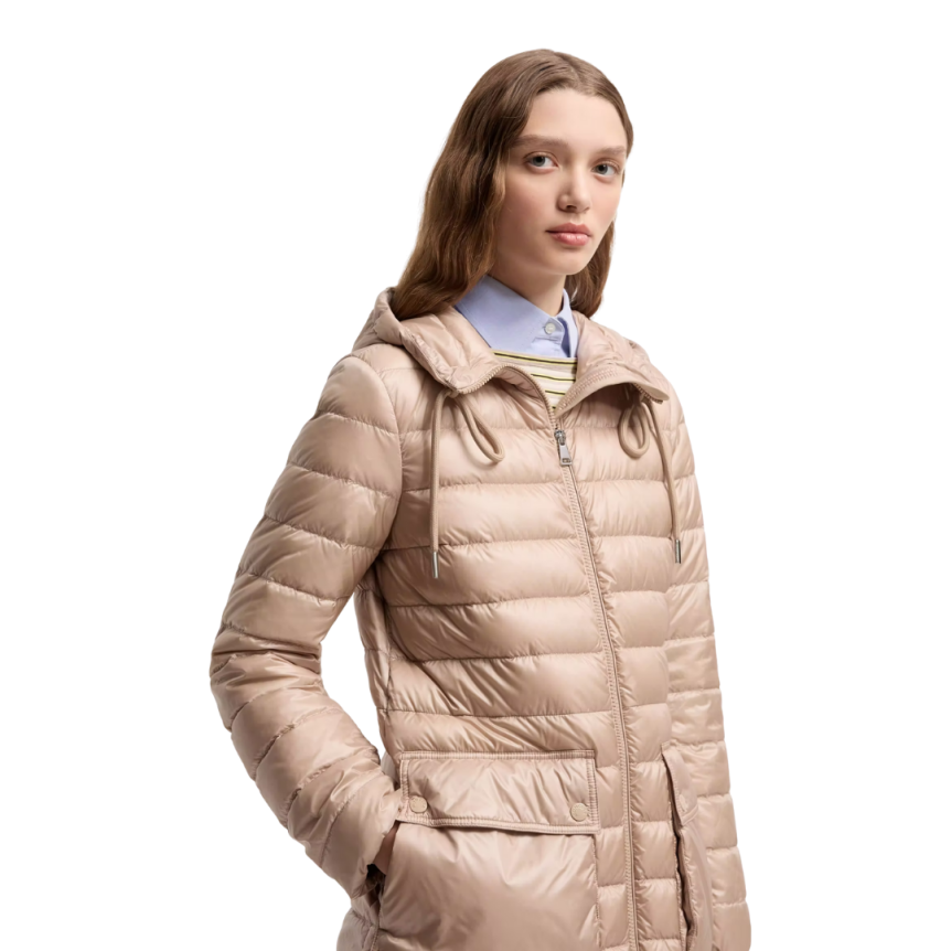 Doudoune courte à capuche MONCLER Jasmin nylon beige clair poches