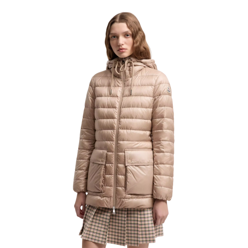 Doudoune courte à capuche MONCLER Jasmin nylon beige clair poches