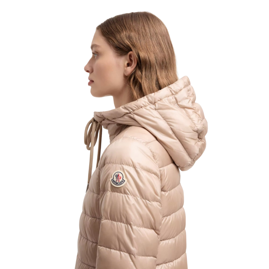 Doudoune courte à capuche MONCLER Jasmin nylon beige clair poches