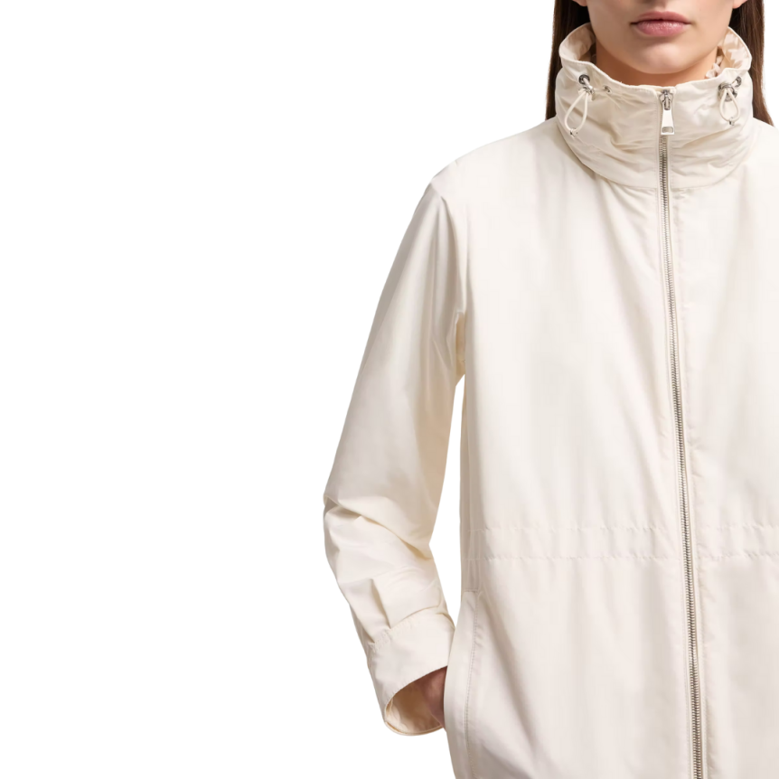 Parka courte MONCLER Enette coupe vent col montant écru capuche