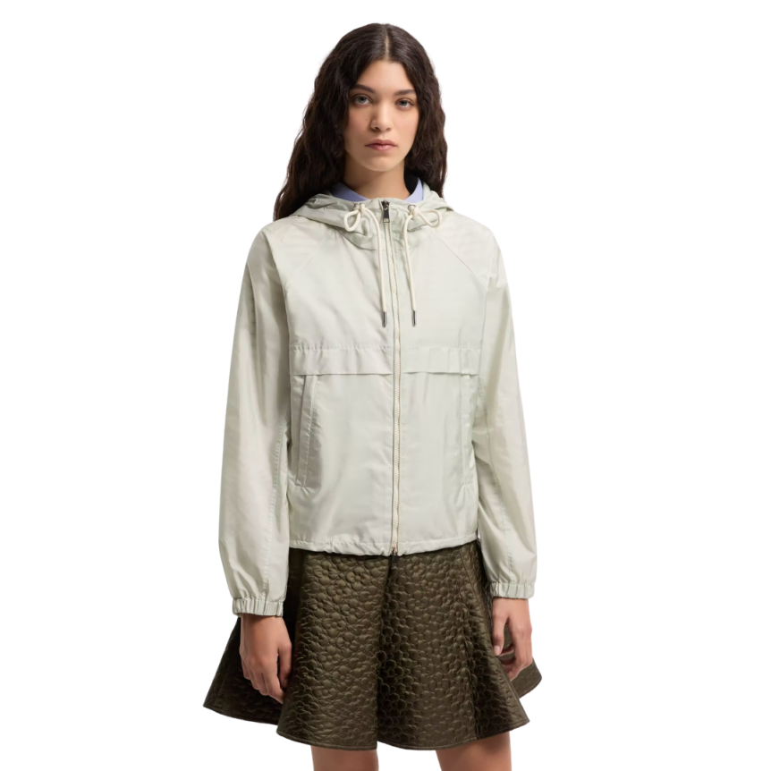 Veste à capuche MONCLER Coquelicot coupe vent zippé nylon vert clair
