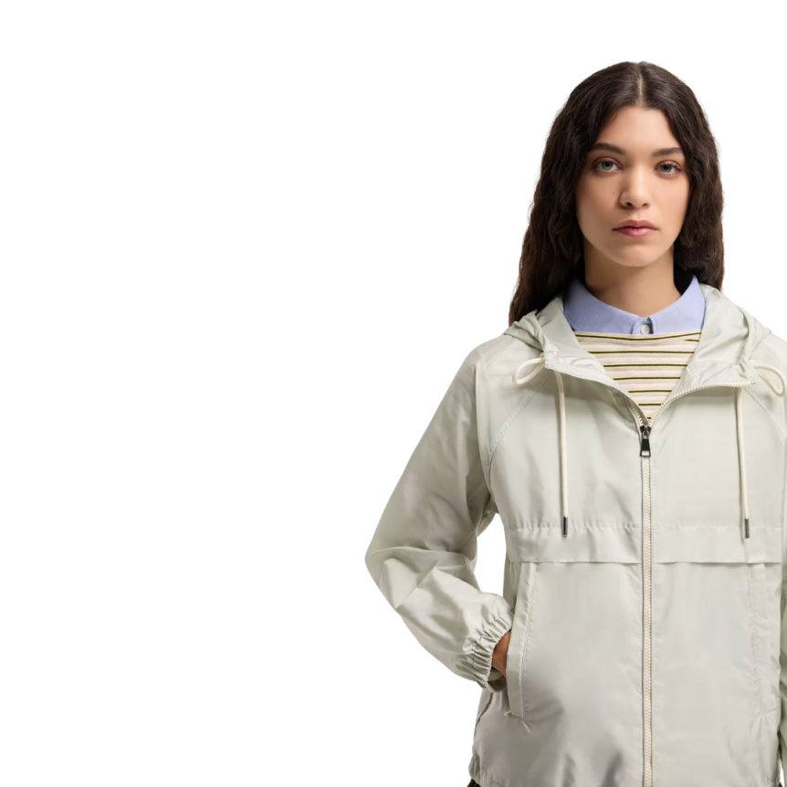 Veste à capuche MONCLER Coquelicot coupe vent zippé nylon vert clair