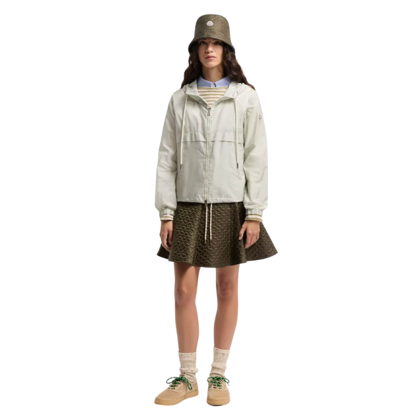 Veste à capuche MONCLER Coquelicot coupe vent zippé nylon vert clair