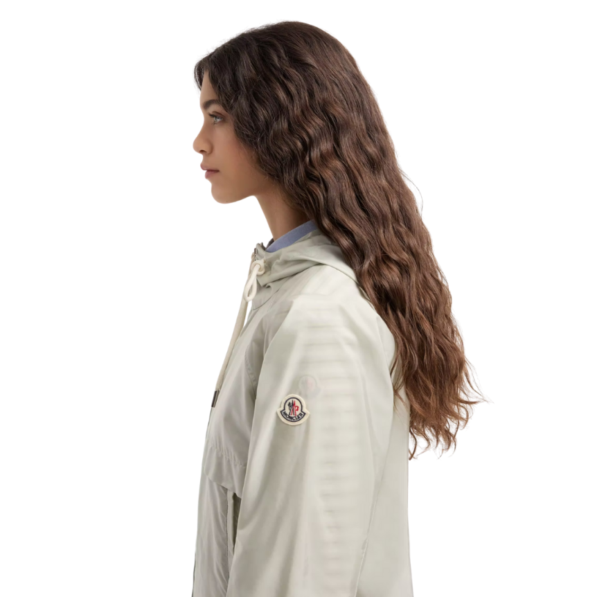 Veste à capuche MONCLER Coquelicot coupe vent zippé nylon vert clair