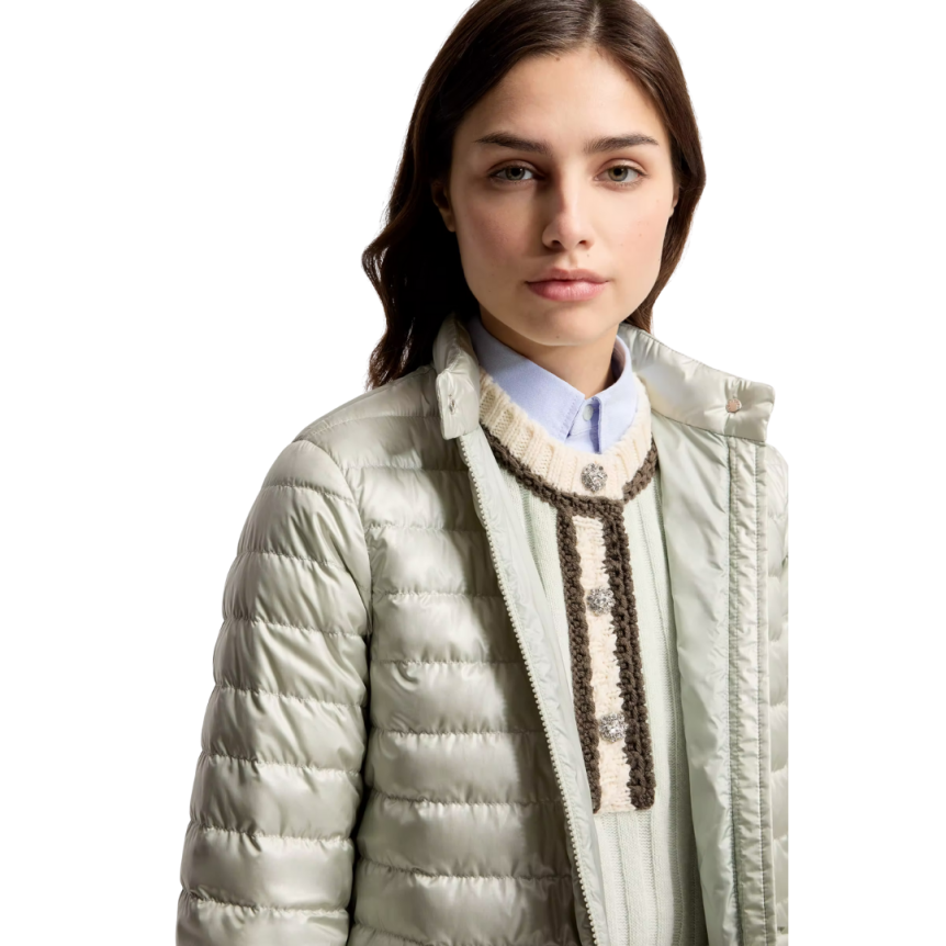 Doudoune courte MONCLER Azalee nylon vert clair attache noeud taille
