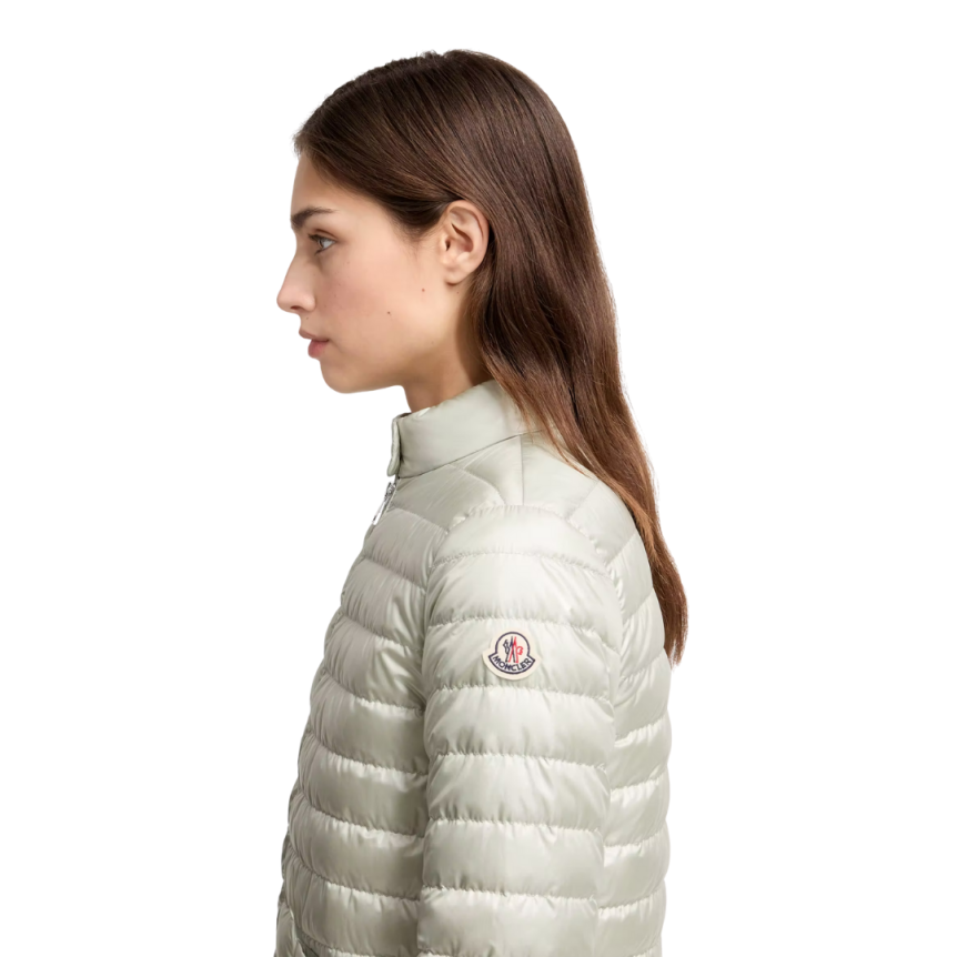Doudoune courte MONCLER Azalee nylon vert clair attache noeud taille