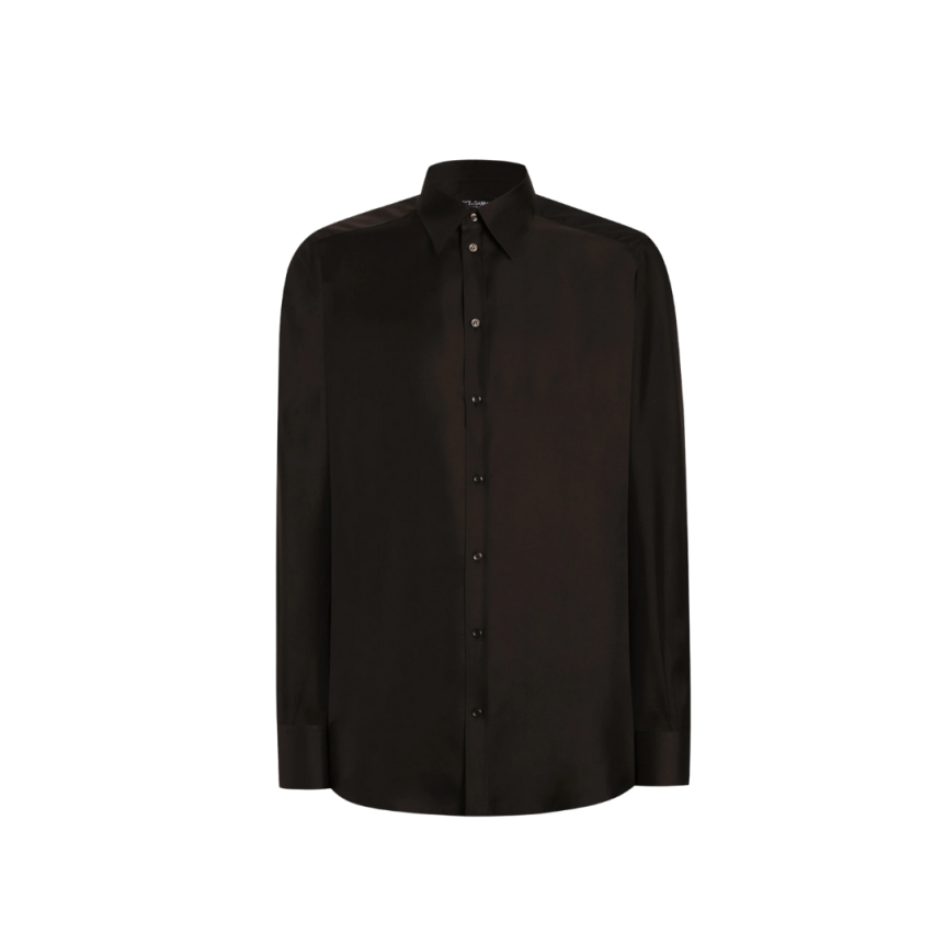 DOLCE & GABBANA Chemise twill de soie marron chocolat