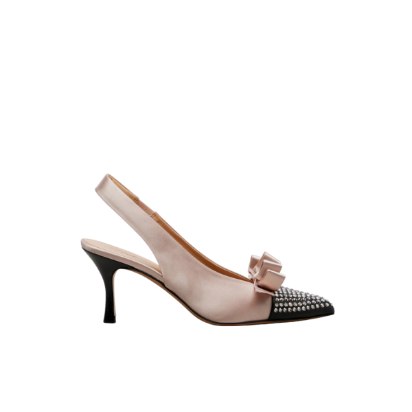 CHLOE Escarpins Slingback Alba satin rose bout pointu noir strass nœud