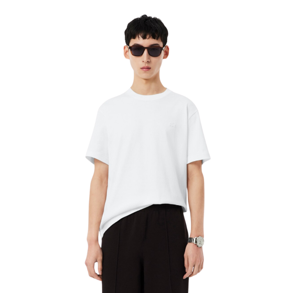 T-shirt LACOSTE manche courte jersey coton blanc imprimé court de Tennis dos
