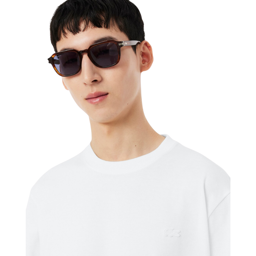 T-shirt LACOSTE manche courte jersey coton blanc imprimé court de Tennis dos