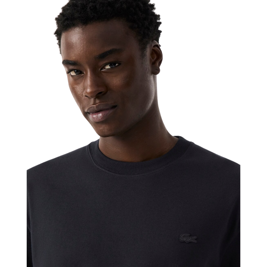 T-shirt manche courte LACOSTE jersey coton noir imprimé court de Tennis dos