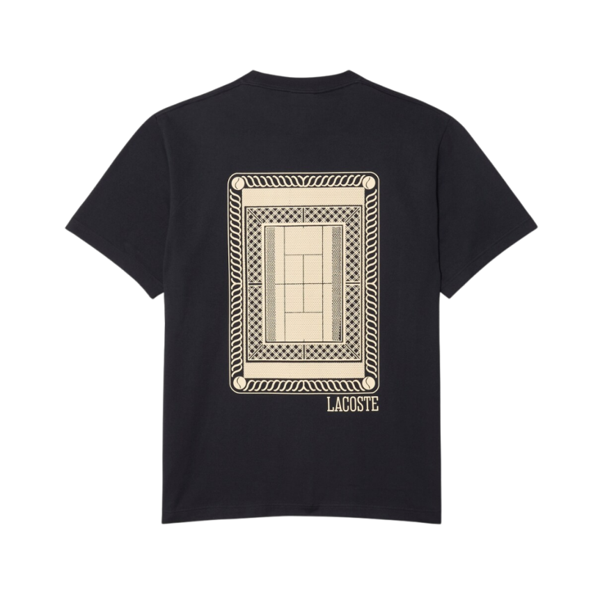 T-shirt manche courte LACOSTE jersey coton noir imprimé court de Tennis dos
