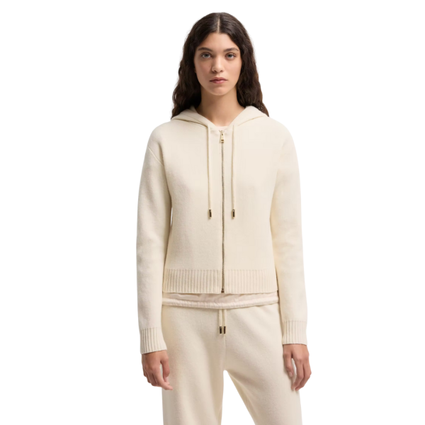 Cardigan zippé à capuche MONCLER laine vierge cachemire écru