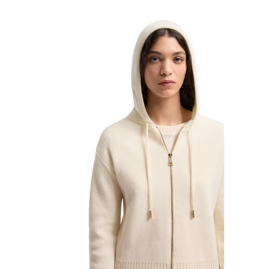 Cardigan zippé à capuche MONCLER laine vierge cachemire écru