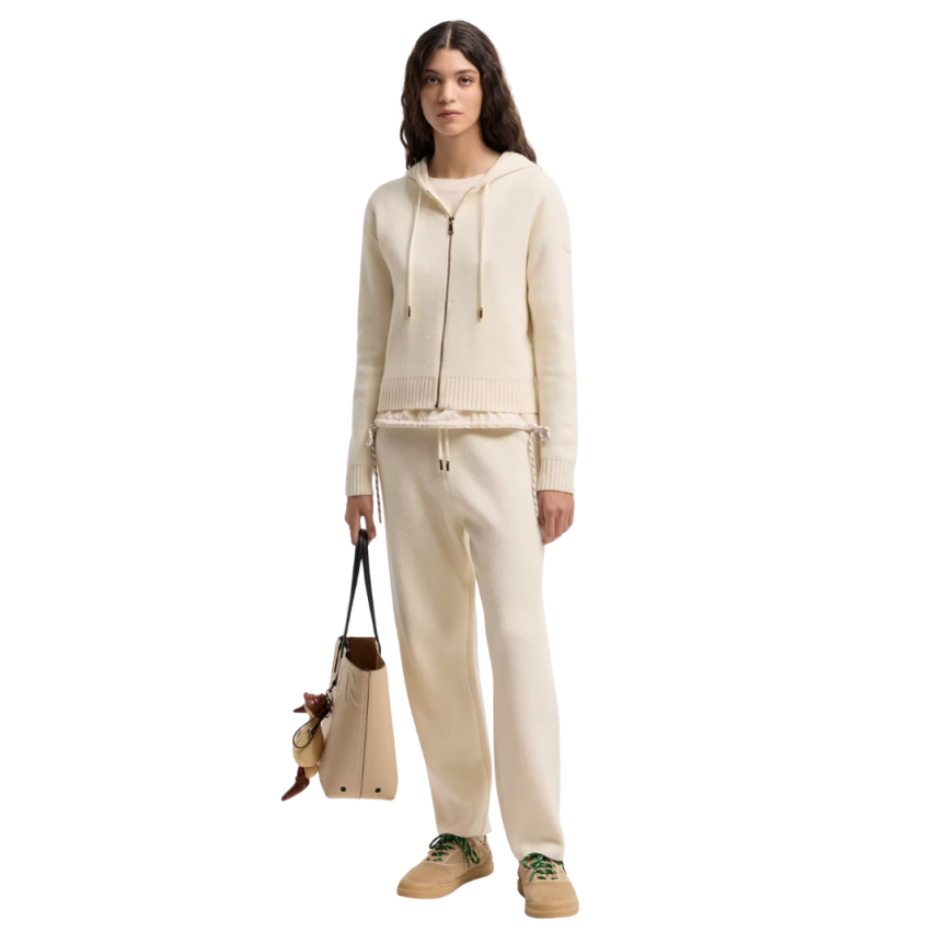 Cardigan zippé à capuche MONCLER laine vierge cachemire écru