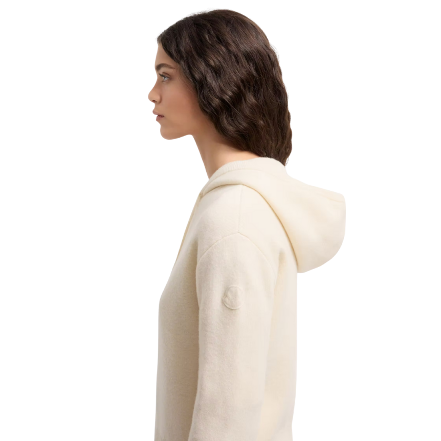 Cardigan zippé à capuche MONCLER laine vierge cachemire écru