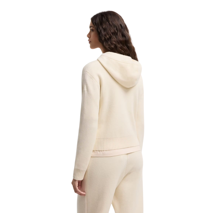 Cardigan zippé à capuche MONCLER laine vierge cachemire écru