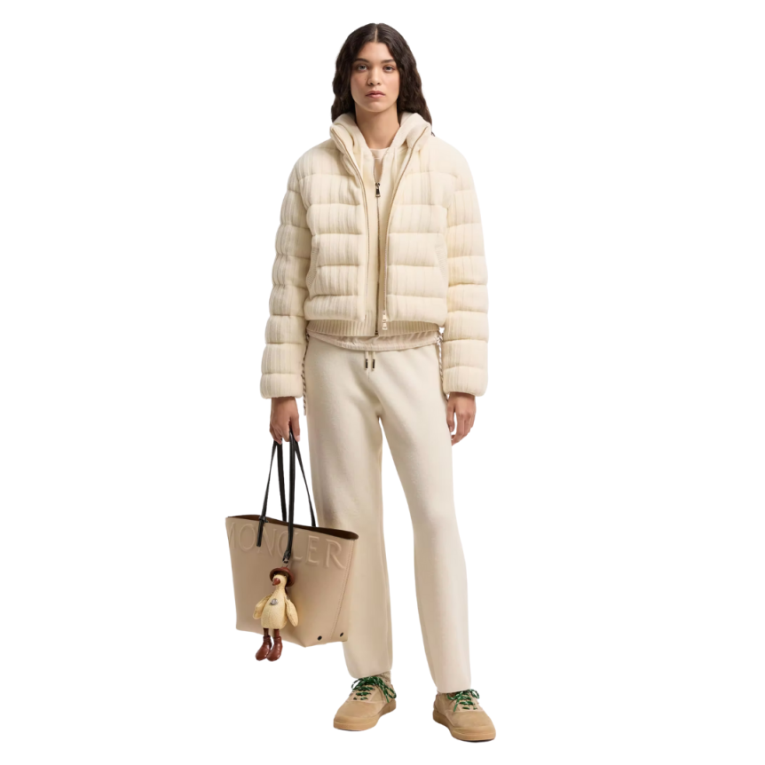Pantalon de survêtement court MONCLER laine vierge cachemire écru taille élastique
