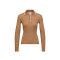 Pull polo laine vierge mérinos caramel broderie col