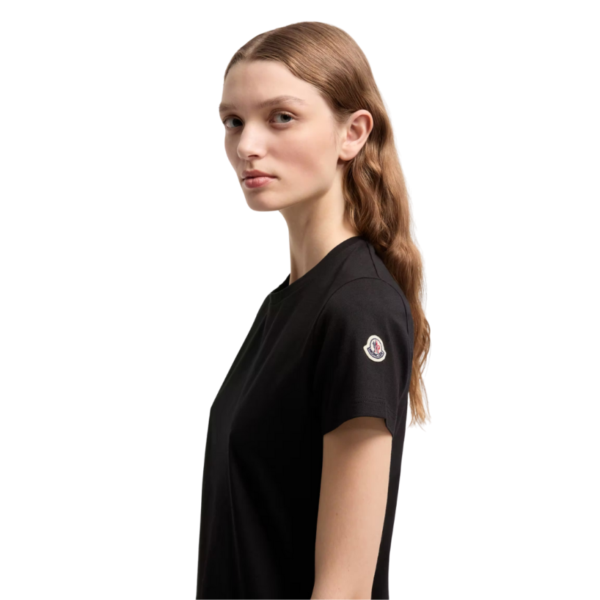 T-shirt col rond MONCLER cintré coton jersey noir logo