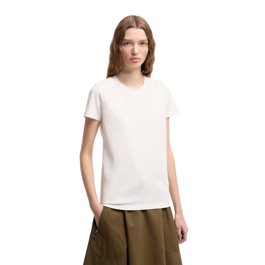 T-shirt col rond MONCLER cintré coton jersey blanc logo