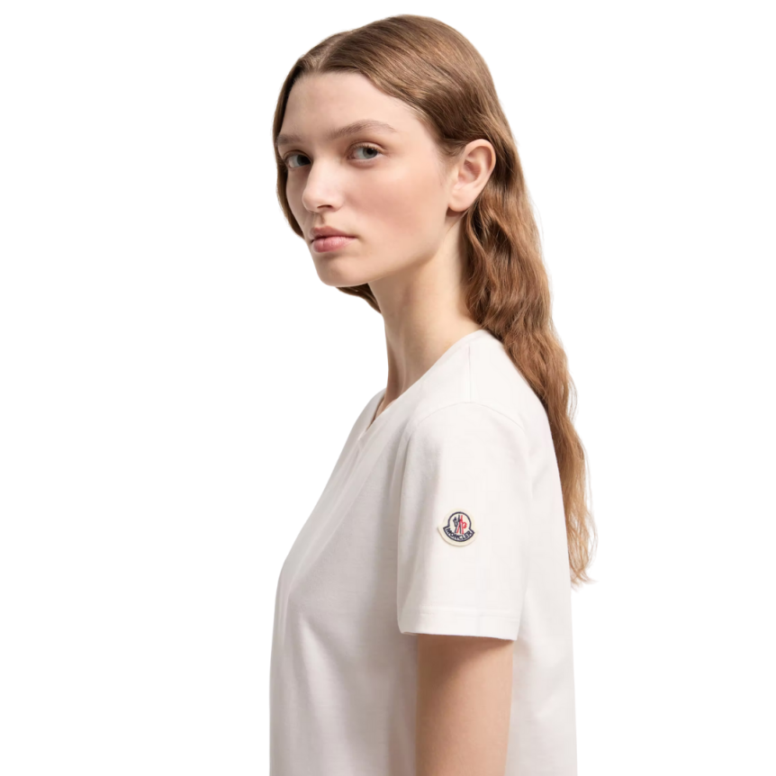 T-shirt col rond MONCLER cintré coton jersey blanc logo