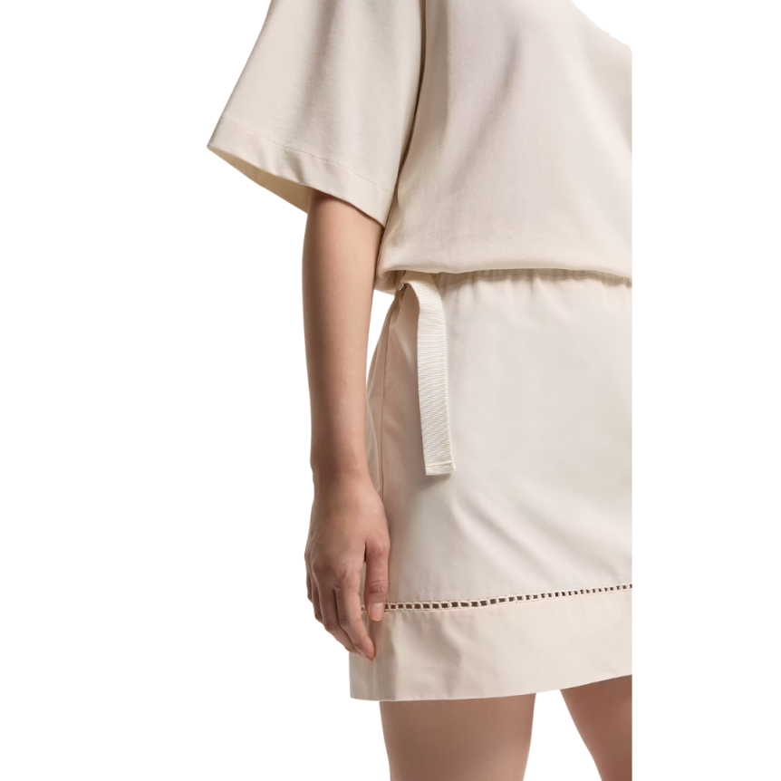 Mini robe t-shirt MONCLER coton mélangé écru lien à nouer ceinture