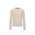Pull col rond laine extra fine gaufré beige logo noir mat