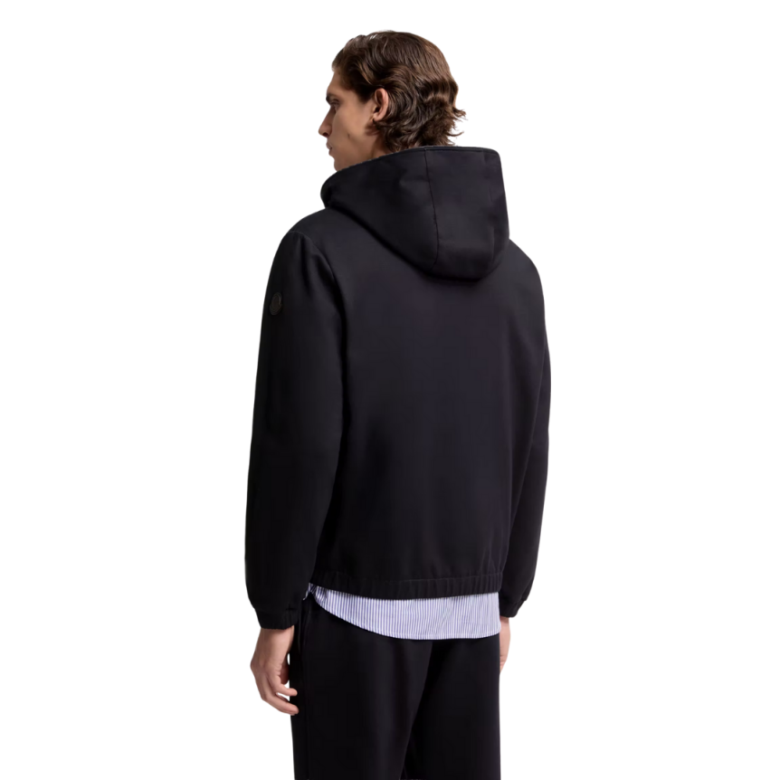 Sweat zippé MONCLER coton mélangé bleu marine capuche logo cuir